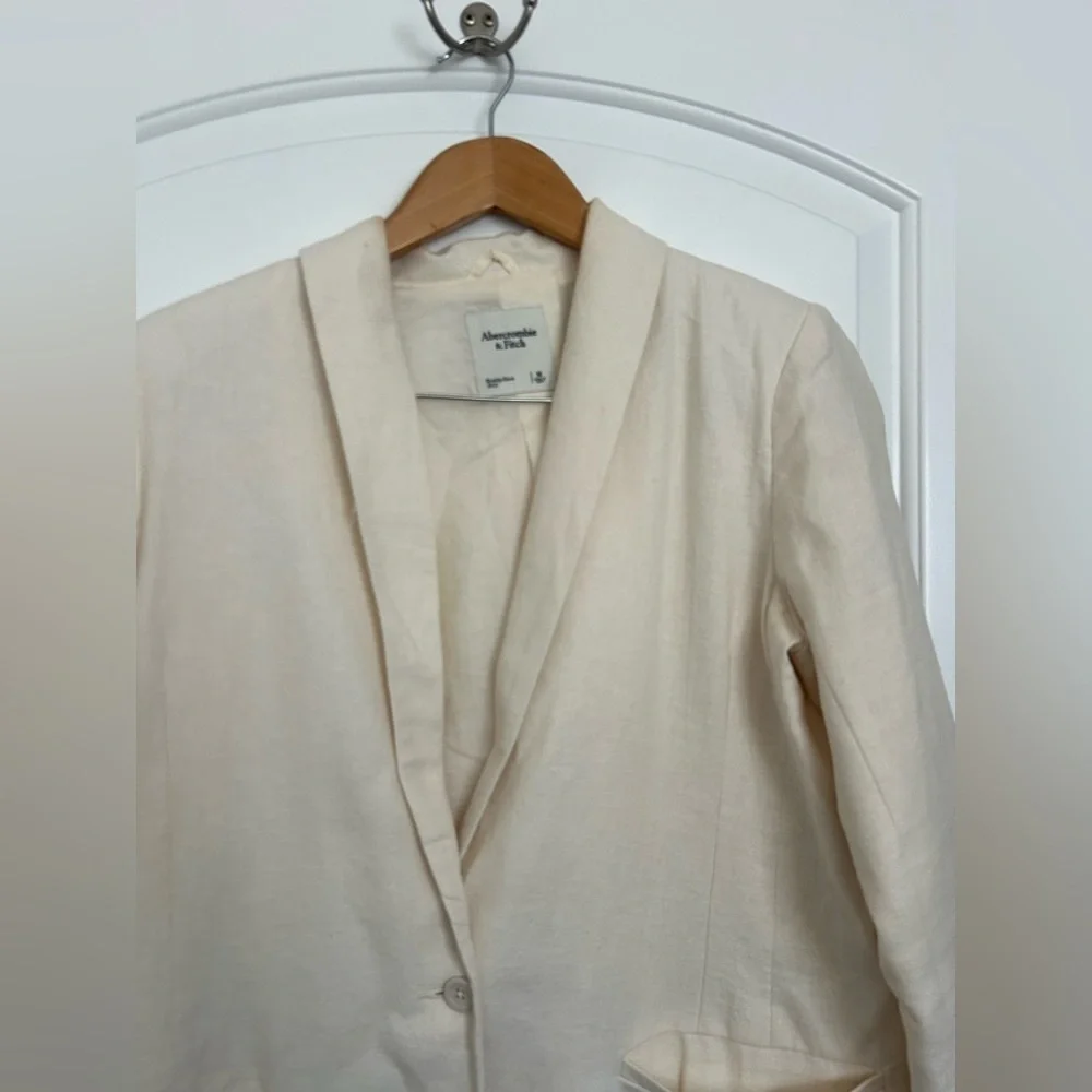 Abercrombie & Fitch Linen-Blend Shawl Cream Collar Blazer size medium chic - Picture 6 of 11